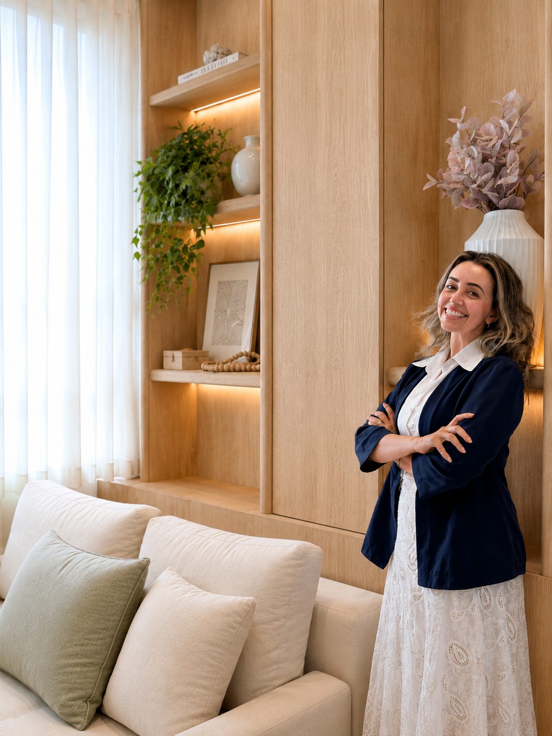 Malu Arraes durante atendimento imobiliário